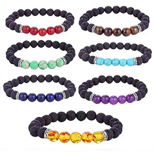 Qiaoqiao 7 Pack 7 Chakras Aromatherapy Essential Oil Diffuser Bracelet Lava Rock Bead Bracelets Semi Precious Gem Stress Relief Yoga Beads Elastic Bracelet Jewelry for Men Women Gift Qiaoqiao 7 Pack 7 Chakras Aromatherapy Essential Oil Diffuser Bracelet Lava Rock Bead Bracelets Semi Precious Gem Stress Relief Yoga Beads Elastic Bracelet Jewelry for Men Women Gift