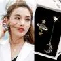Saturn Moon Asymmetric Long Dangle Earrings Fashion Rhinestone Star Crescent Moon Drop Earrings for Women Girls