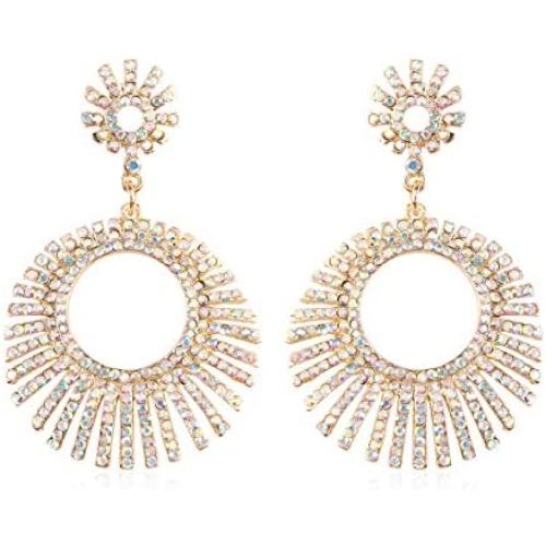 Sparkly Rhinestone Chandelier Drop Statement Earrings - Bridal Wedding Crystal Cubic Dangles Cascade, Teardrop, Fringe Tassel, Waterfall Duster Party Studs
