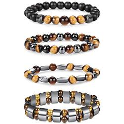 Jstyle 4Pcs Hematite Bead Bracelet for Men Women 8mm Tiger Eye Stone Beads Bracelet Elastic Natural Stone Bracelet Bangle