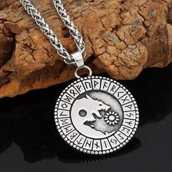 GuoShuang Nordic Viking Wolf Geri and Freki Rune Amulet Stainless Steel Pendant Necklace with Valknut Rune Gift Bag