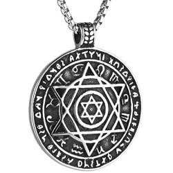 HZMAN Talisman Seal Solomon Six-pointed Star 12 Constellation Pendant stainless steel Necklaces 22+2'' Chain