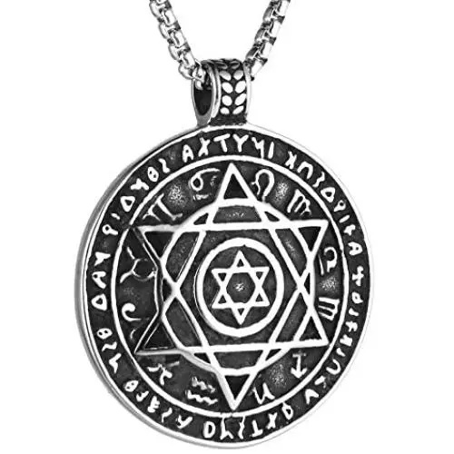 HZMAN Talisman Seal Solomon Six-pointed Star 12 Constellation Pendant stainless steel Necklaces 22+2'' Chain HZMAN Talisman Seal Solomon Six-pointed Star 12 Constellation Pendant stainless steel Necklaces 22+2'' Chain