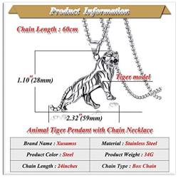 Xusamss Punk Stainless Steel Animal Tiger Pendant Necklace,24inches Square Box Chain