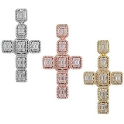 Harlembling Solid 925 Sterling Silver - Mens Iced Baguette Cross Pendant - Flooded Out Fits Up to 6mm Necklace (Rose Gold Finish)