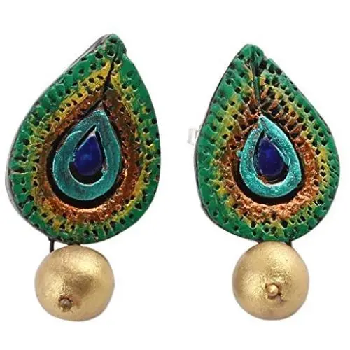 NOVICA .925 Sterling Silver Ceramic Dangle Earrings, Peacock Drops NOVICA .925 Sterling Silver Ceramic Dangle Earrings, Peacock Drops