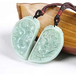 LOOPIG 1pair Chinese Traditional Burma Jade Necklace Pendant Phoenix Dragon Pendant Jewelry