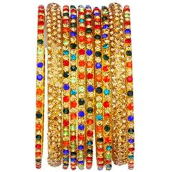 JDZ COLLECTION Indian Bangles Set Jewelry Bollywood Glass Bangles Womens Red Multi Cubic Zircon Wedding Fashion Jewelry Kada Set Costume Partywear Bangles