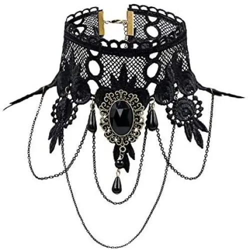 ETERNITY J. Elegant Vintage Princess Black Lace Gothic Statement Necklace Bracelet Victorian Lolita Choker Pendant Vampire Chain ETERNITY J. Elegant Vintage Princess Black Lace Gothic Statement Necklace Bracelet Victorian Lolita Choker Pendant Vampire Chain