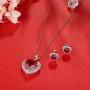 Womens Elegant Heart Ruby Pendant Necklace and Earring Studs Set in 925 Sterling Silver,Jewelry Sets Gifts for Her