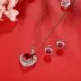 Womens Elegant Heart Ruby Pendant Necklace and Earring Studs Set in 925 Sterling Silver,Jewelry Sets Gifts for Her