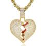 Senteria Hip Hop Iced-Out Men Necklace Rapper 18K Gold Plated CZ Fully Bling Bubble Broken Heart Pendant Necklace Chain for Men Women Fashion Jewelry Gifts