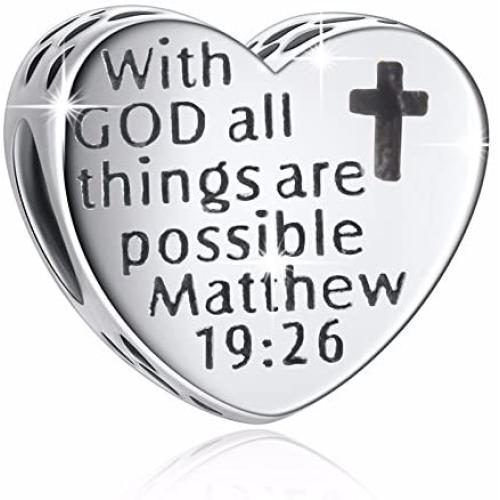 925 Sterling Silver CZ Cross Charms with God All Things are Possible Fit European Snake Bracelets