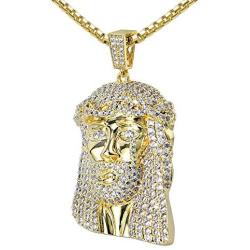 VANAXIN Gold Jesus Piece Pendant of Christ Pendant Necklace 24 Chain for Men Gold Punk Hip Hop Jewelry
