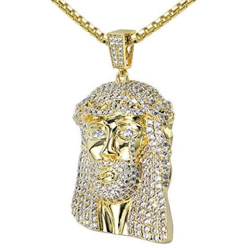 VANAXIN Gold Jesus Piece Pendant of Christ Pendant Necklace 24 Chain for Men Gold Punk Hip Hop Jewelry