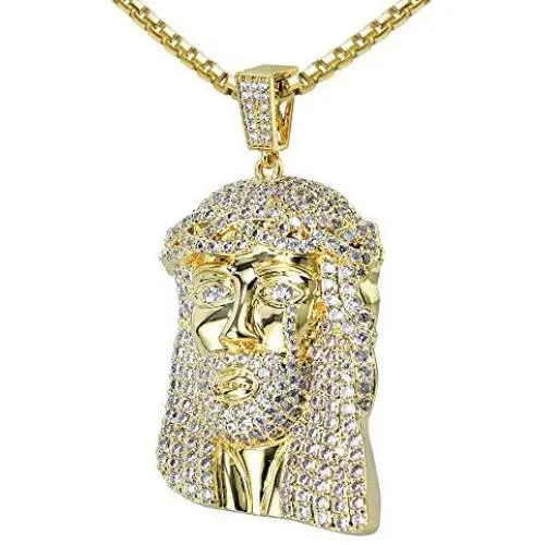 VANAXIN Gold Jesus Piece Pendant of Christ Pendant Necklace 24 Chain for Men Gold Punk Hip Hop Jewelry