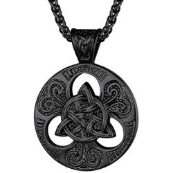 PROSTEEL Stainless Steel Celtic Knot Necklace, Black/18K Real Gold Plated, Irish Jewelry for Men Women, 22-24 Inch Adjustable, Come Gift Box