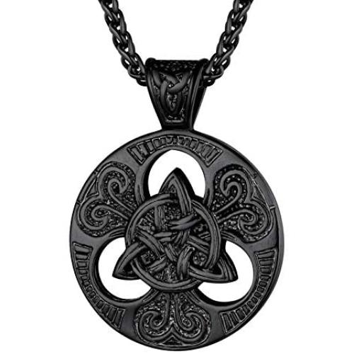 PROSTEEL Stainless Steel Celtic Knot Necklace, Black/18K Real Gold Plated, Irish Jewelry for Men Women, 22-24 Inch Adjustable, Come Gift Box