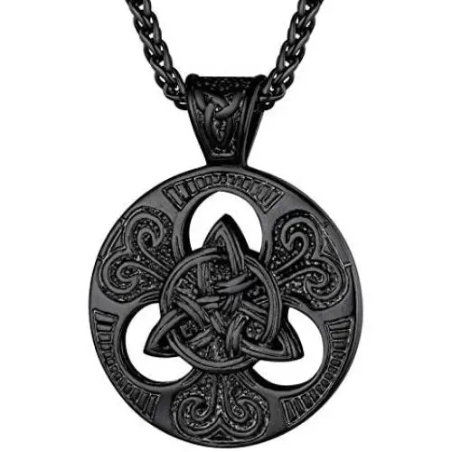 PROSTEEL Stainless Steel Celtic Knot Necklace, Black/18K Real Gold Plated, Irish Jewelry for Men Women, 22-24 Inch Adjustable, Come Gift Box