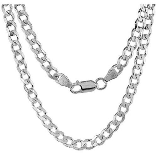 Pori Jewelers Solid 925 Sterling Silver Cuban Chain Necklace - Made in Italy - 2.8mm - 12mm
