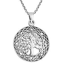 AeraVida Mystic Celtic Frame Eternal Tree of Life .925 Sterling Silver Pendant Necklace