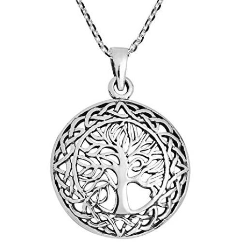 AeraVida Mystic Celtic Frame Eternal Tree of Life .925 Sterling Silver Pendant Necklace