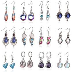 RWQIAN 12 Pairs Crystal Dangle Earring for Women Girls Boho Teardrop Moonstone Vintage Hoop Hook Drop Earring Jewelry Set Gifts