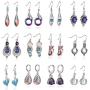 RWQIAN 12 Pairs Crystal Dangle Earring for Women Girls Boho Teardrop Moonstone Vintage Hoop Hook Drop Earring Jewelry Set Gifts