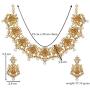 Aheli Beautiful Wedding Wear Indian Laxmi Goddess Faux Stone Studded Floral Design Crafted Necklace Earrings Set Ethnic Fashion Jewelry for Women