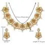 Aheli Beautiful Wedding Wear Indian Laxmi Goddess Faux Stone Studded Floral Design Crafted Necklace Earrings Set Ethnic Fashion Jewelry for Women