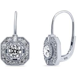 BERRICLE Rhodium Plated Sterling Silver Cubic Zirconia CZ Art Deco Leverback Fashion Dangle Drop Earrings