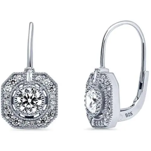 BERRICLE Rhodium Plated Sterling Silver Cubic Zirconia CZ Art Deco Leverback Fashion Dangle Drop Earrings BERRICLE Rhodium Plated Sterling Silver Cubic Zirconia CZ Art Deco Leverback Fashion Dangle Drop Earrings
