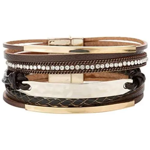 YOOCOOL Multi-Layer Handmade Leather Bracelet Braided Wrap Cuff Bangle with Alloy Magnetic Clasp Beaded Wrist Bracelets Jewelry for Women Gift YOOCOOL Multi-Layer Handmade Leather Bracelet Braided Wrap Cuff Bangle with Alloy Magnetic Clasp Beaded Wrist Bracelets Jewelry for Women Gift