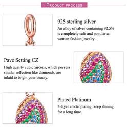 FOREVER QUEEN Easter Egg Charm, 925 Sterling Silver Colorful Happy Easter Faberge Egg Pendant Dangle Charm Bead fit Bracelet Necklace for Women Girls Mother Children