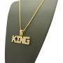 CBC Crown Stone Filled Words Pendant in 24'' Box, Cuban, or Rope Chain Necklace KING, BOSS Pendant in Gold Tone Necklace