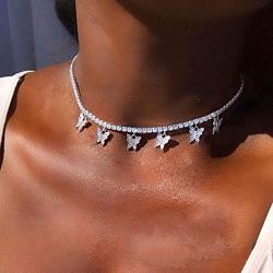 Gangel Silver Butterfly Layered Choker with Rhinestone Tennis Chain Fashion Necklace Stylish Design Pendant Pretty Jewelry for Party Dating Vacation for Women and Girls(Pack of 1)