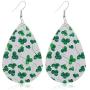 8 Pairs St. Patricks Day Faux Leather Dangle Earrings Set Green Clover Teardrop Dangle Earrings Lightweight Saint Patricks Day Festival Decor Earring Jewelry Gift for Women Girls