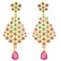 Aheli Gold Color Avalika Necklace with Dangle Earrings Jewelry Set Embellished with Red Green Color Cubic Zirconia Stones Wedding Party Ethnic Fashion Wear for Women