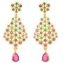 Aheli Gold Color Avalika Necklace with Dangle Earrings Jewelry Set Embellished with Red Green Color Cubic Zirconia Stones Wedding Party Ethnic Fashion Wear for Women