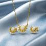 AllenCOCO Round White Opal Adorned Sunburst 14k Gold Plated Necklace/Opal Necklaces for Women