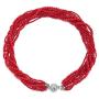 COOLSTEELANDBEYOND Red Statement Necklace Multi-Layer Beads Crystal Braided Chain Choker Collar Magnetic Clasp Party