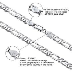Savlano 925 Sterling Silver 5mm Italian Solid Figaro Link Chain Necklace with Gift Box for Men & Women - Made in Italy