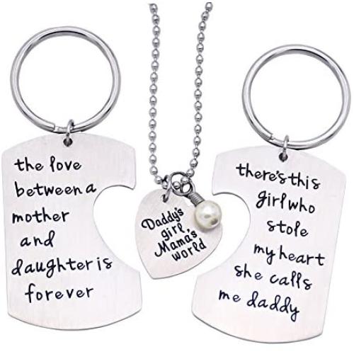 O.RIYA Fathers Mothers Birthday Jewelry Necklace Gift, Mommy Daddy Son Stole Heart Set Little Boy Kids Love Mothers Day Fathers Pendant Necklace Set of 3, Gift for Daughter