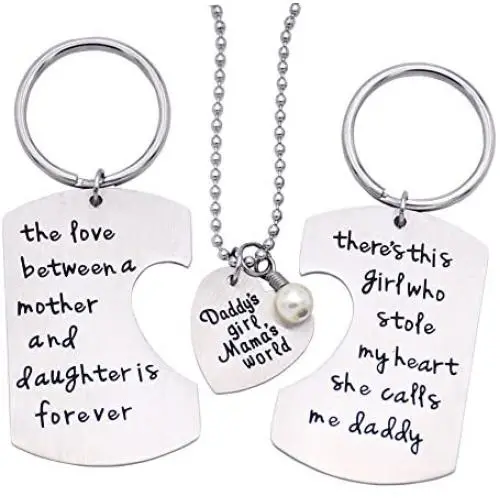 O.RIYA Fathers Mothers Birthday Jewelry Necklace Gift, Mommy Daddy Son Stole Heart Set Little Boy Kids Love Mothers Day Fathers Pendant Necklace Set of 3, Gift for Daughter