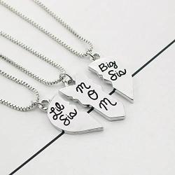 MayLove 3 psc Big Sis Lil Sis Mom Split Broken Heart Necklace Puzzle Family Pendant Chain Jewelry Set