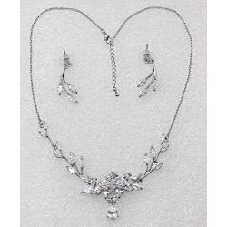 Faship Gorgeous CZ Crystal Floral Necklace Earrings Set