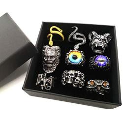 Evil Eye Skull Snake Ring Jewelry for Women Men, Adjustable Punk Gothic Ring Jewelry Biker Pirate Egirl Eboy Ring Set