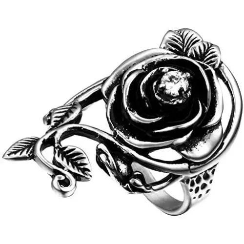 Flongo Womens Ladies Gothic Stainless Steel Vintage Big Rose Flower Vine Band Ring Flongo Womens Ladies Gothic Stainless Steel Vintage Big Rose Flower Vine Band Ring