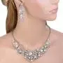 EVER FAITH Silver-Tone Crystal Cream Simulated Pearl Vine Necklace Earrings Set Clear EVER FAITH Silver-Tone Crystal Cream Simulated Pearl Vine Necklace Earrings Set Clear