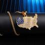 Nsitbbuery Hip Hop 18K Gold Plated Stainless Steel American Flag Map Tag Pendant Ice Out Crystal Chain Necklace